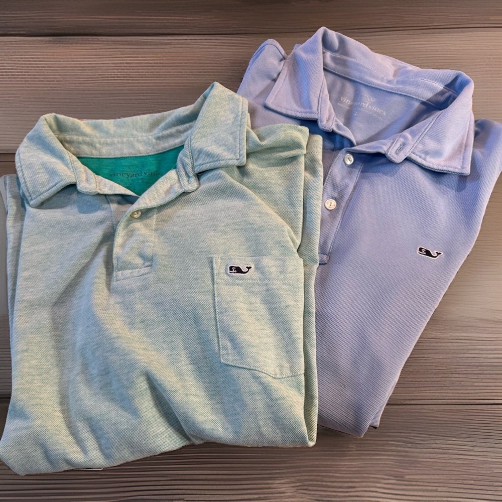 Vineyard Vines Polo Shirt Mens XL Lot Of 2 Performance Golf Stretch Blue/Green